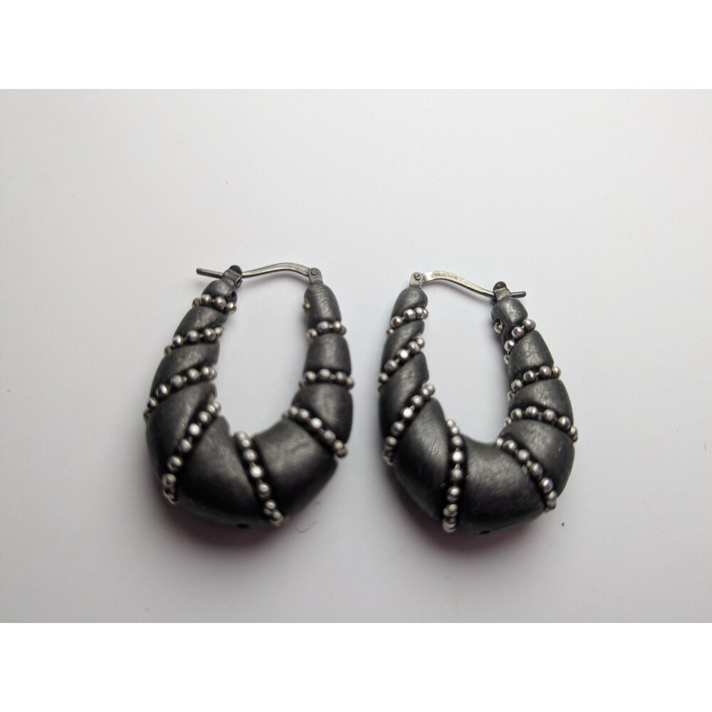 Jacmel Mauritius Sterling 925 Bead Wrapped Puffy Hoop Earrings